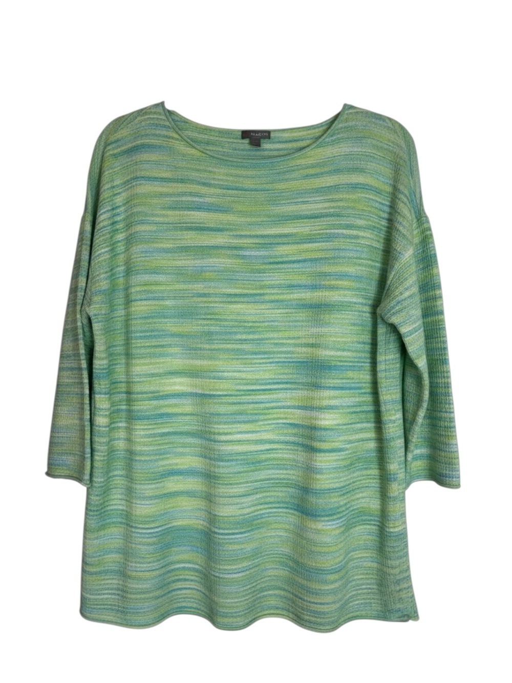 Talbots Waffle Knit Green & Aqua Striped Lightweight Large Sweater